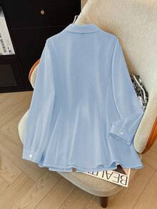 GlowEve CURVE 大码时尚通勤背带拼接二合一衬衫 - 淺藍色 - 查看 2