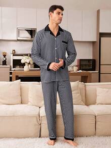 CoupledUp Classic Plaid Print Men's Pajama Set - Multicolor - View 3