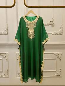 GlowEve 女士宽松V领蝙蝠袖印花连衣裙 - 綠色 - 查看 1