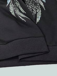 ROMWE MEN Street Life Men's Wing Rhinestone Print Pullover Sweatshirt - Black - View 8