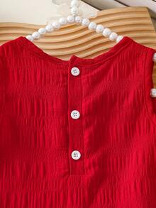 SHEIN Playful Pals Baby Girl Ruffled Sleeveless Solid Color Dress, Casual And Comfortable Princess Dress For Summer, Suitable For Outings Or Layering - Red - View 6