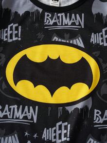 BATMAN X SHEIN 85th Áo thun nam tuổi teen kiểu dáng thường ngày, in hình dơi khắp áo, dáng rộng, vai rớt, thích hợp mặc đi làm, dạo phố, mùa hè. - màu đen - Xem 3