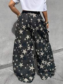 POPSWAY Plus Size Casual Minimalist Five-Pointed Star Print Loose Fit Pants - Green - View 2