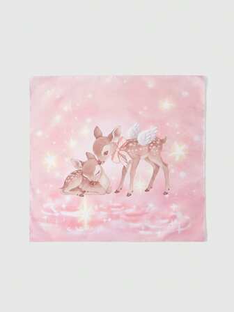 Kawaii 1pc Cartoon Rabbit & Leaf Print Scarf Cute