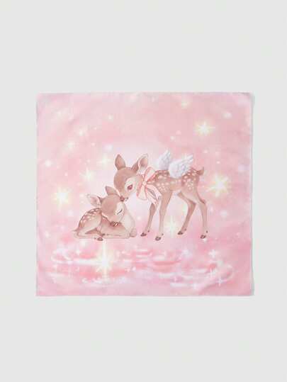 Kawaii 1pc Cartoon Rabbit & Leaf Print Scarf Cute