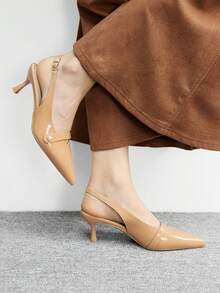 CUCCOO BIZCHIC Tacones altos de mujer con diseño de hebilla y punta afilada, versátiles para uso diario - Albaricoque - Ver 5