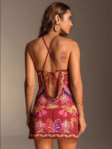 Swim Vcay Summer Vacation Sexy Halter Backless Spaghetti Strap A-Line Dress For Women