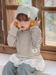 DAZY Toddler Girls' Round Neck Striped Long Sleeve Ruffle Casual T-Shirt - Apricot - View 4