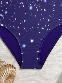 SHEIN 1件装少女星空印花时尚泳衣 - 彩色 - 查看 7