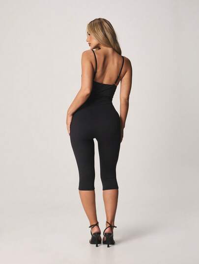MISSGUIDED Women's Sweetheart Neckline Spaghetti Strap Bodycon Jumpsuit Capri Length Party Evening Outfit Sleeveless One Piece