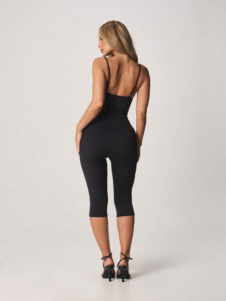 MISSGUIDED Women's Sweetheart Neckline Spaghetti Strap Bodycon Jumpsuit Capri Length Party Evening Outfit Sleeveless One Piece