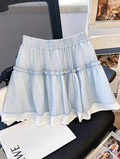 Resyla 新款女士蓝色弹力腰A字裙，俏皮芭蕾舞风格