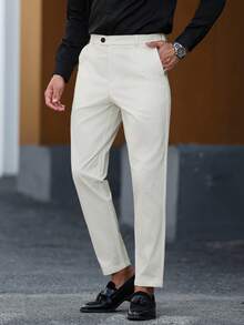 Manfinity Mode 男士纯色口袋直筒休闲通勤裤 - 淺灰色 - 查看 3