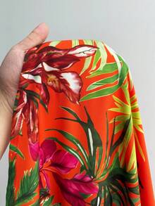 Maweii 大码女式休闲V领无袖印花直筒连衣裙，度假风格 - 橘色 - 查看 6