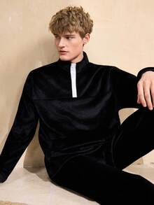 EverLounge Fleece Crew Neck Top And Pants Men's Pajama Set - Black - View 4