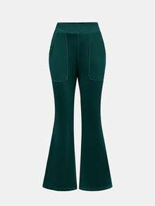 SHEIN Tween Girls' Velvet Hoodie & Sweatpants Set, Casual Sportswear - Green - View 6