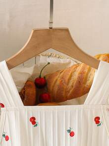 Genkimix Kids 1 pieza Mono de ajuste ceñido con estampado de cerezas vintage casual para niñas, adecuado para actividades al aire libre de verano y uso escolar - Albaricoque - Ver 3