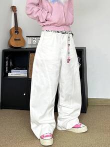 STEELVANCE Men's Street Fashion Casual Loose Fit Wide Leg Jeans, Simple And Versatile Design - White - View 4