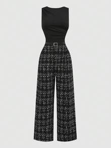 SHEIN 简约休闲无袖收腰少女连体裤 - 黑色 - 查看 9