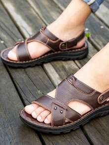 Sandalias De Piel Hombre Negras,Deportivas Al Aire Libre, Antideslizantes, De Suela Blanda Y Con Punta Abierta, Para Conducir Y Playa - Negro - Ver 3