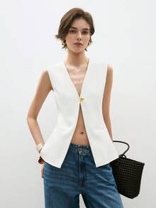 ATUI Studio Pantalones cortos de lino 100% de color crema amarillento con cordón, apropiados para el verano y el estilo casual de negocios, para vacaciones de verano de mujer - Blanco - Ver 6