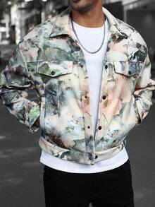 Manfinity Homme Men's IN Street Style Vintage Colorful Printed Open-Door Barrel Fake Pocket Long Sleeve Jacket ,Button Up Jacket ,Camo Cargo Jacket ,Men Jacket ,Fall And Winter Men Clothes - Multicolor - View 5
