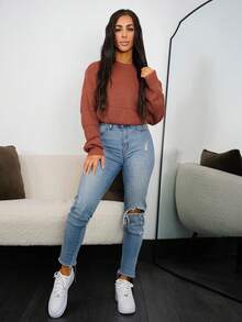 SAYEHFBABY Ribbed Knit Solid Crop Sweater,Long Sleeve Tops Knit Pullover Fall Winter Outfit - Redwood - View 6