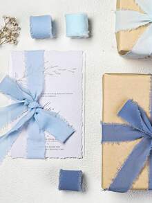 1卷/3卷 4厘米*500厘米 浅蓝色手工包边雪纺丝带，适用于婚礼请柬、新娘捧花、礼品包装、DIY手工、场景装饰、节日装饰、房间装饰、家居装饰、办公室装饰、主题派对装饰、情人节礼物 - 淺藍色 - 查看 3