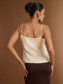 Hauture Canotta elegante e semplice in raso da donna per uscite quotidiane - Albicocca - Visualizzare 5