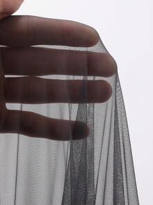 FRIFUL Women's Solid Gray Sheer Mesh Fabric Layered Loose Casual Versatile Blouse - Grey - View 9