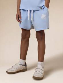 SUMWON Boys Sweatshirt And Shorts Coordinated Two Piece Set With Logo Detail Crew Neck Short Sleeve Summer Outfit Casual - Blue - View 4