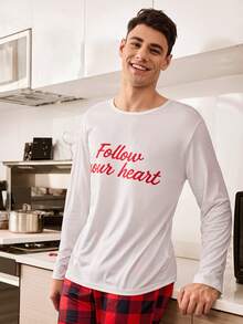 CoupledUp Valentine's Day Slogan & Plaid Pattern Couple's Pajama Set For Men - Multicolor - View 6