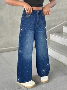 SHEIN Thời trang thiếu nữ tuổi teen: Phong cách thường ngày Y2K, cá tính, thoải mái, mềm mại, lấp lánh, kẻ caro, sang trọng, dự tiệc, thiết kế đính kim cương, quần jeans đen dáng rộng, thích hợp mặc hàng ngày, mùa hè và mùa thu, đi lễ hội, đi biển, đường phố, đi học. - Rửa tối - Xem 3