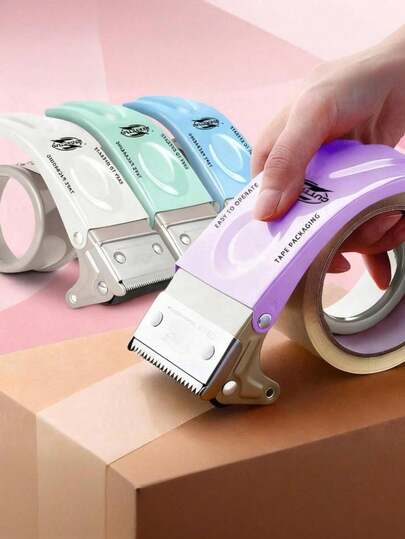 1 PC Metallic-Colored Macarons With Precise Tape Cutting Fast Box Sealing, Portable Design Durable Construction Suitable For Use In Household Storage During The Back-To-School Season In Office And Study Settings As A Packaging Tool And For Sealing Boxes With Tape Tape Sealing Gun Packaging Tool Tape Cutter Parcel Packaging