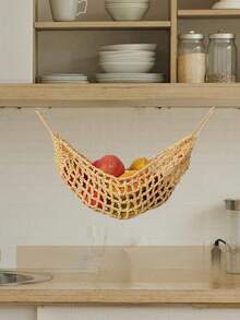 Madebyblanc Nordic Boho Handwoven Fruit Hammock - Wall-Mounted Kitchen Storage Net Bag Space-Saving Home Decor Fruit Organizer Basket