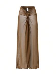 Swim Oasis 3件套女士夏季度假优雅高端金属棕色扭纹紧身迷你裙套装 - 棕色 - 查看 5