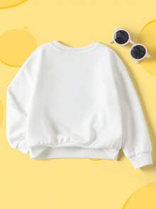 TOM & JERRY X SHEIN 女婴休闲字母和老鼠印花圆领卫衣，秋季 - 白色 - 查看 2