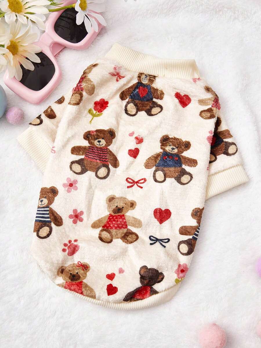 PETSIN 1 chiếc áo nỉ in hình gấu nhỏ dễ thương, in hoa và nơ, không đầu. - Nhiều màu - Xem 1