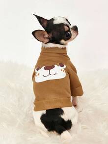 PETSIN 1 Piece Cute Bear Face Printed Sweatshirt In Earthy Yellow Autumn And Winter Warm And Skin Friendly Pet Clothing - Khaki - View 5