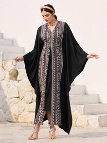 Al Najma 传统土耳其刺绣长款束腰连衣裙，阿拉伯风格阿巴雅 - 彩色 - 查看 5