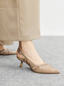 CUCCOO BIZCHIC 女士尖头搭扣设计时尚高跟鞋，适合日常通勤 - 杏色 - 查看 4