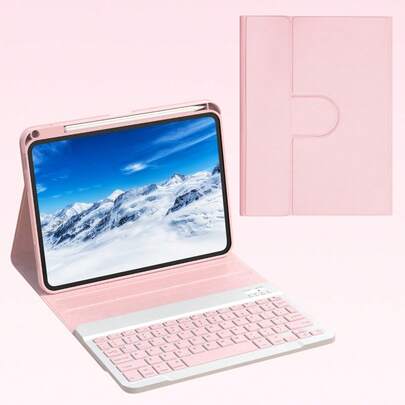 Teckwe Étui de clavier compatible avec iPad, clavier sans fil et étui  amovible avec porte-stylo, prend en charge le réveil/veille automatique, support léger - Rose