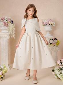 Pitira Đầm ngắn tay cổ lệch, màu mơ, chất liệu dệt họa tiết, ôm dáng, đính đá lấp lánh, dành cho bé gái tuổi teen, thích hợp cho các buổi hẹn hò, tiệc tùng, ngày lễ, tiệc chiêu đãi, tiệc trưa, sinh nhật, năm mới, tựu trường, dạ hội, các dịp trang trọng. Đầm màu kem cho bé gái, đầm màu ngà cho tuổi teen, đầm cho bé gái tuổi teen, đầm phù dâu nhí, đầm đính ngọc trai giả cho bé gái tuổi teen, đầm ngọc trai giả màu kem cho bé gái, đầm màu ngà cho bé gái. - Màu be - Xem 1