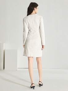 Heiryn 优雅粗花呢长袖连衣裙，通勤必备 - 彩色 - 查看 7