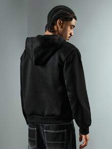 ROMWE MEN Goth Men's Casual Versatile Airplane Buckle Zipper Hoodie - Black - View 3