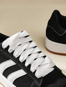 CUCCOO EASI Women's Solid Color Lace-Up Front Casual Sports Shoes For New Year Holiday Vibe Fall And Winter Trainers Back To School Fall Shoes - Black and White - View 3