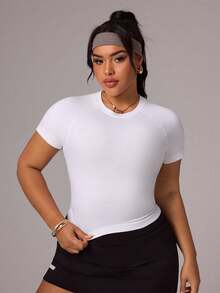 Rhythm Era Nahtloses weißes Sport-T-Shirt mit kurzen Ärmeln für Damen in Große Größen, bequem für Fitness, Laufen und den täglichen Gebrauch - Weiss - Übersicht 4