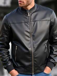 Chamarra Tipo Biker para Hombre Vinipiel con Botón Afelpada por Dentro - Negro - Ver 1