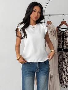 SHEIN Teen Girls Ruffle Sleeve Keyhole Back Blouse