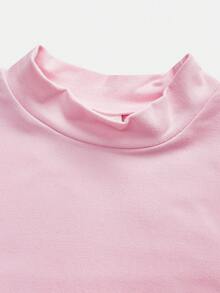 SHEIN Bộ đồ đôi cơ bản, tối giản, thoải mái dành cho bé gái tuổi teen, chất liệu nỉ co giãn cao cấp, gồm áo cổ đứng bất đối xứng nhún bèo ôm sát và quần ống rộng thoải mái, thích hợp cho mùa tựu trường và đi chơi hàng ngày, mùa thu/đông. - Hồng - Xem 9